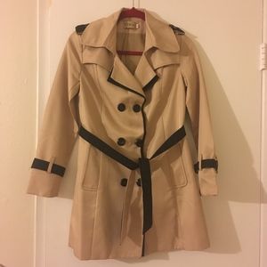 Beige/Black Trench Rain Coat